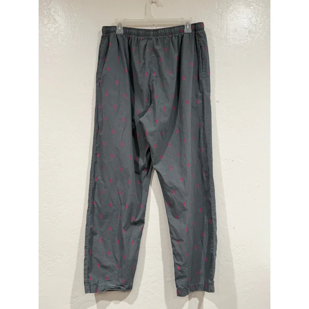 Polo Ralph Lauren Mens Pajama Pants Gray Pony Print Sleep Lounge Large Cotton